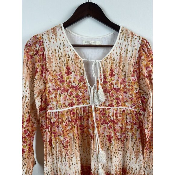 CHRISTY DAWN Paloma Midi Dress Sunset Gladiola Orange Pink Floral Size M - Picture 9 of 13